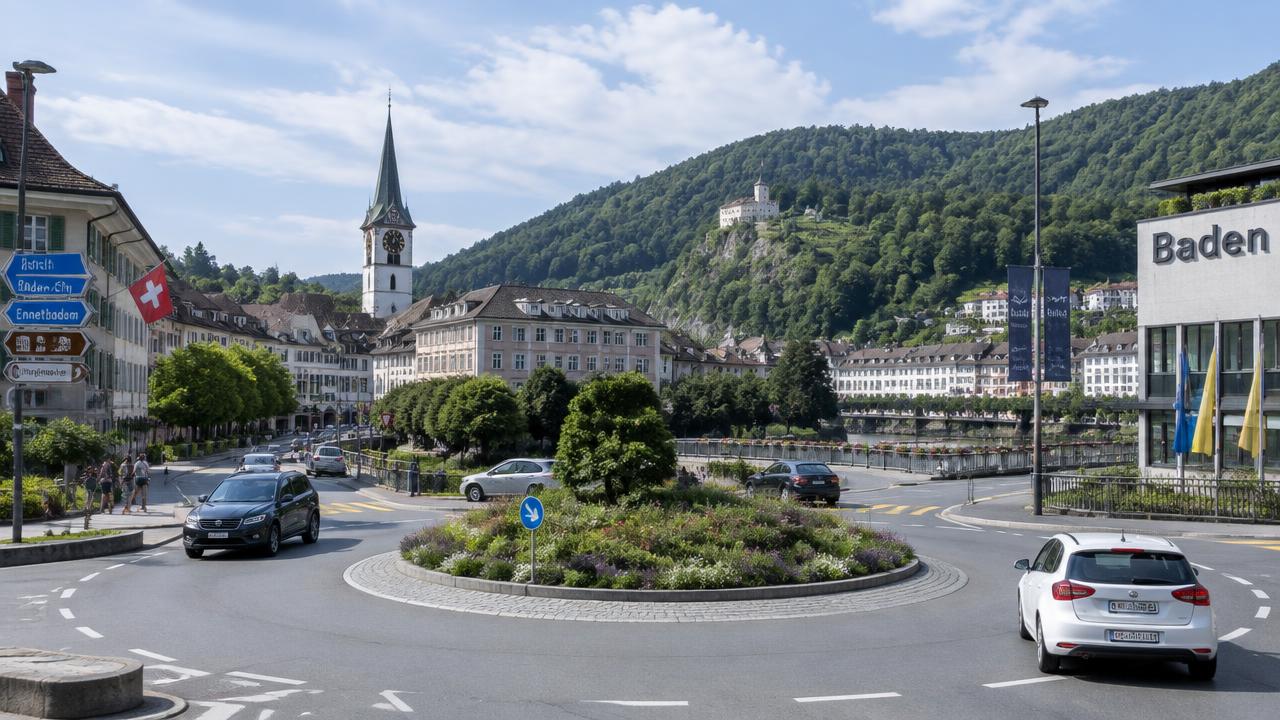 Kreisel mit Verkehr in Baden